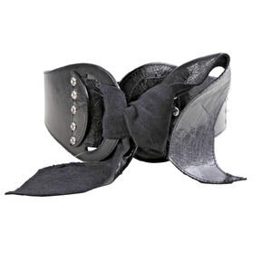 Vintage Black Leather Wide Waist Belt Made in Italy Cinch Corset Style Size S